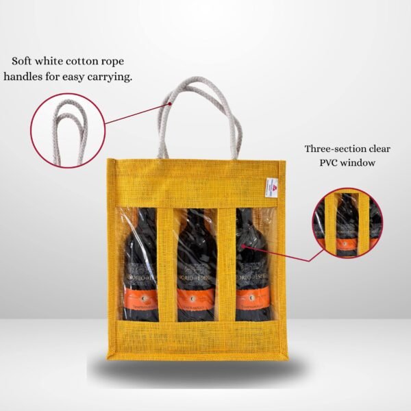 Triple Bottle Jute Wine Bag with Transparent Window